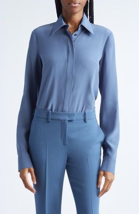 Michael Kors Hansen Silk Cr&ecirc;pe de Chine Shirt in Steel at Nordstrom, Size 14