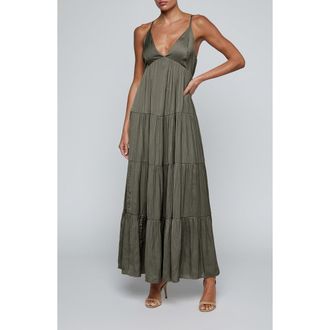 L'agence Lua Tiered Maxi Sundress in Smokey Olive at Nordstrom, Size X-Small