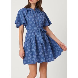 Shoshanna Chiffon Clip Lynn Dress in Steel Blue at Nordstrom, Size 12