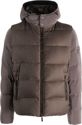 Moorer detachable-hood puffer jacket - men - Polyamide/Polyester/Polyamide/Cashmere/Virgin Wool/Feather Down - 54 - Brown