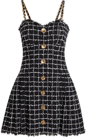 Balmain Checked Tweed Mini Dress - Black And White - 40 (UK12 / M)