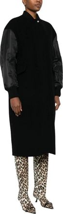 Pinko Single-Breasted Coats, female, Black, XS, Black Wool Coat with Satin Sleeves