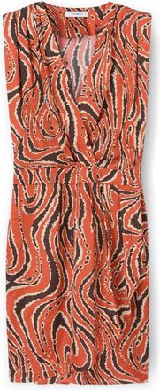 Motivi Korte satijnen jurk met overslag en print - Dames - Feestkleedjes - Oranje - M - Satijn - Kleedjes