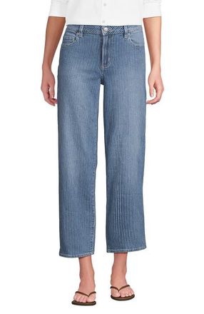 Lands End Soft Denim Mid Rise Relaxed Straight Crop Jeans in Beau Blue Stripe at Nordstrom, Size 14Short