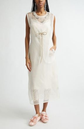 Simone Rocha Crystal Embellished Frayed Silk Organza Column Dress in Ivory/Taupe/Pearl/Clear at Nordstrom, Size 8 Us