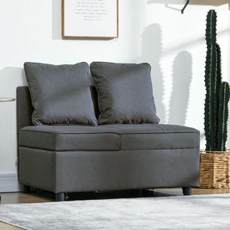 HOMCOM Folding Sleeper Sofa Bed Chair with Pillows, Pocket in Grey