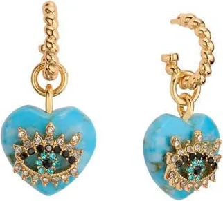 Kurt Geiger Evil Eye & Heart Drop Hoop Earrings in Turquoise at Nordstrom Rack