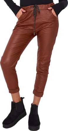 Generic Women Wetlook Magic Trouser Pants, Ladies Faux Leather Soft Stretch Comfy Italian Bottoms with Pockets for Gym Training Workout (Coffee Brown, 10-14)