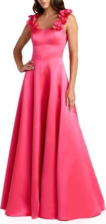 Mac Duggal Satin Sleeveless Ballgown With 3D Flower Detail in Hot Pink at Nordstrom, Size 12