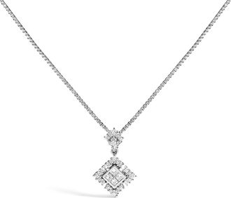 House of Brilliance 10K White Gold Princess Cut Diamond Geometric Pendant Necklace