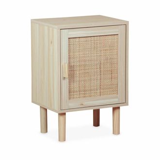 Sweeek Mesita de noche con efecto ca&ntilde;a y madera, natural