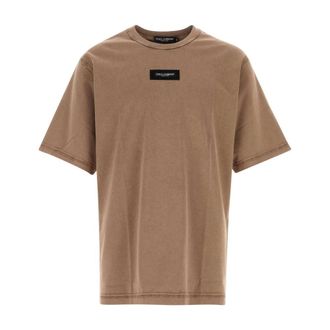Dolce & Gabbana T-Shirts, male, Brown, Size: XL Biscuit Cotton Oversize T-shirt