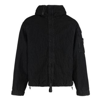 Stone Island Light Jackets, male, Black, L, Wrinkled Corduroy 500-Tc Hooded Jacket