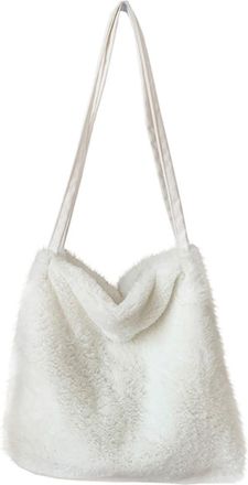 PartyKindom Winter Plush Shoulder Bag Lovely Portable Pouch Student Handbag Soft White Tote for School and Casual Use