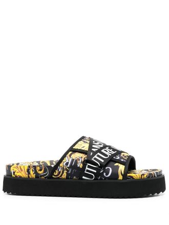 Versace Jeans Couture Barocco logo-print slides - Black