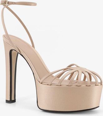 Alev&igrave; Womens Sandals Eva Satin Beige Satin-Leather Satin/leather