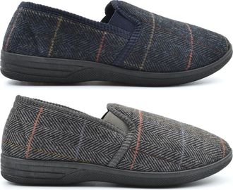 Generic Mens Carpet Slippers Slip On Slippers Extra Large Size 13 Size 14 Mens Slipper Boys Slipper Herringbone Textile Twin Gusset Slip In Sizes 6-14 Grey/Na