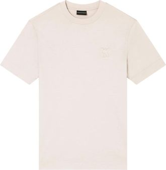 Emporio Armani T-shirt met logo in reli&euml;f - Heren - T-shirts - Beige - L - Katoen - Tops