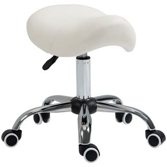HOMCOM PU Leather Saddle Stool w/ Moulded Padded Seat Adjustable Height Cream | TJ Hughes