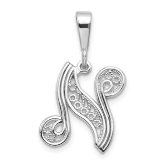Diamond2Deal 10k White Gold Filigree Initial N Pendant