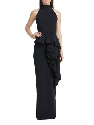 La Petite Robe Di Chiara Boni Ah Ruffled High-Neck Gown In Black