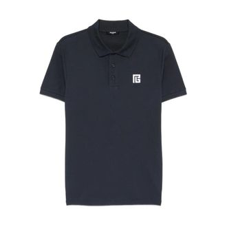 Balmain Polo Shirts, male, Blue, Size: 2XL Embroidered Cotton Polo