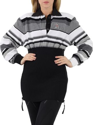 Burberry Long-sleeve Striped Cotton Reconstructed Polo Shirt, Size Small