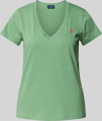 Polo Ralph Lauren T-Shirt mit geripptem V-Ausschnitt in Khaki, Größe XS