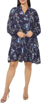 CeCe by Cynthia Steffe Floral Long Sleeve Babydoll Dress in Classic Navy at Nordstrom, Size 3X