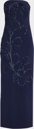Aidan Mattox Strapless Embroidered Crepe Column Dress