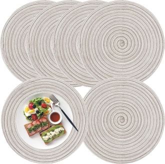 OEM Juego De 6 Manteles Individuales Redondos Tejidos, 30 Cm, Lavables, Ideales Para Mesas De Comedor Interiores Y Exteriores, Cocinas, Fiestas Y Bodas. C