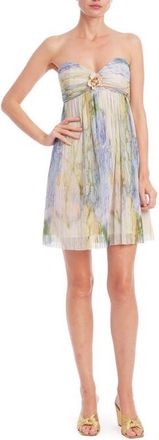 Badgley Mischka Marble Floral Print Strapless Cocktail Dress in Blue Multi at Nordstrom, Size 16