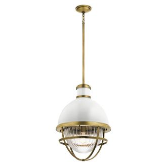 Netlighting Kichler Tollis Globe Pendant Ceiling Light Natural Brass & White in Yellow