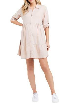 Ripe Adel Linen Blend Maternity/Nursing Dress in Peachy Pink at Nordstrom, Size X-Large