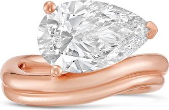 Diana M. Jewels 18kt Rose Gold Lab grown 5.00 ct pear cut diamond ring with a wavy band