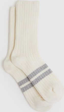Reiss Carina Crew Socks Wool Ribbed, Cream Size: Q16