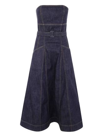 Self Portrait strapless belted denim midi dress - Blue