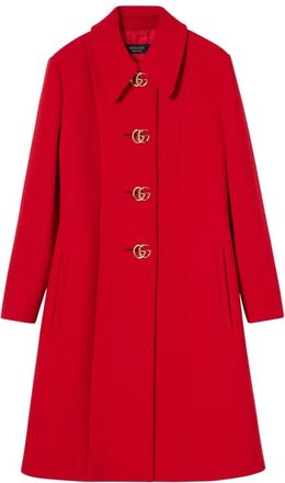 Gucci Abrigo de natt&eacute; de lana con bot&oacute;n Doble G - Coats - Mujer - Rojo - M