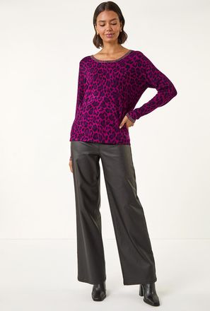 Roman Animal Print Embellished Trim Jumper