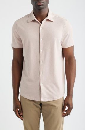 Robert Barakett Keyes Slim Fit Microprint Short Sleeve Knit Button-Up Shirt in Coral at Nordstrom, Size Xx-Large