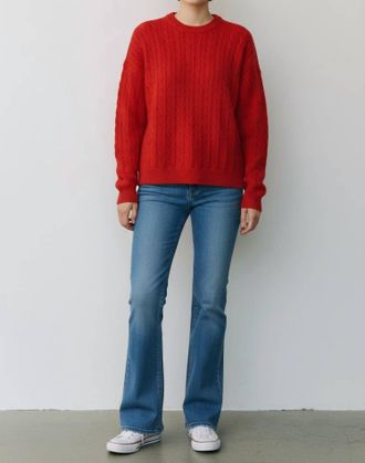 Wishlist Crewneck Cable Sweater In Red