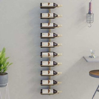 vidaXL Wall-mounted Wine Rack for 10 Bottles Gold Metal Vidaxl