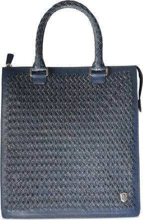 Lardini Tardini woven calfskin leather tote bag - women - Alligator Leather/Grained Calf Leather - One Size - Blue
