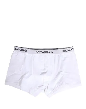 Dolce & Gabbana Mens White Logo Waistband Cotton Boxer Underwear Elastane Clothing
