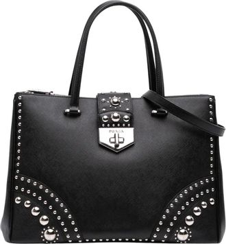 Prada Pre-owned Studded Leather Top Handle Bag - Dames - Vintage Handtas - Zwart - ONE Size - Leer - Vintage