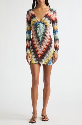 Missoni Lace Motif Lam&eacute; Long Sleeve Body-Con Minidress in Multicolor On Black Base at Nordstrom, Size 44