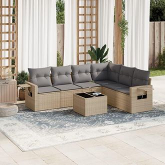 vidaXL Vidaxl - Set Sof&aacute;s De Jard&iacute;n 7 Piezas Y Cojines Rat&aacute;n Sint&eacute;tico Beige