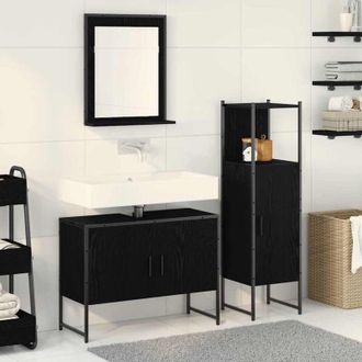 vidaXL Juego De Muebles De Ba&ntilde;o 3 Pcs Negro 33 X 33 X 102.5 Cm Vidaxl