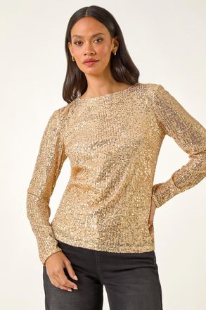 DUSK Sequin Long Sleeve Stretch Top
