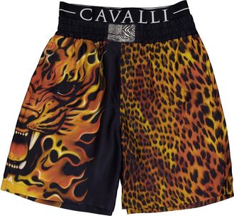Roberto Cavalli Flame Lion-Print Silk Shorts, Brand Size 50 ( US Size 34 )